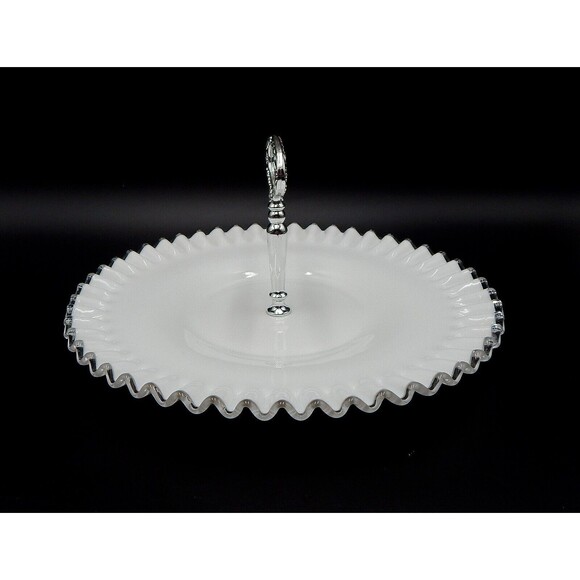 Fenton Silver Crest Milk Glass Tidbit Tray Platter Ruffle Crimped Edge 12 Inch - Picture 4 of 13